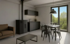 Moderner Pelletofen als platzsparende Heizlösung im Wohnbereich